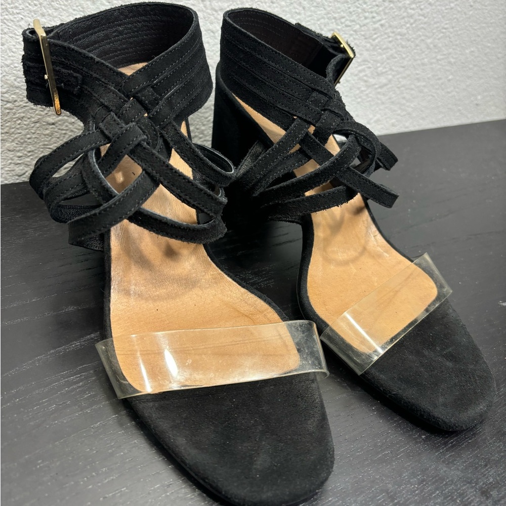Free People Black Lina Block Heels Size Women’s US 8.5 EU‎ 39 Sandals Woven